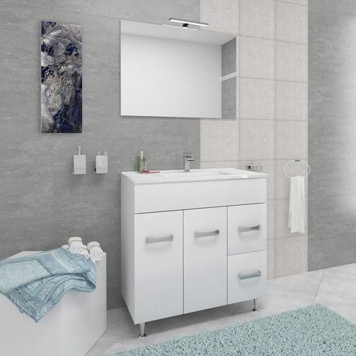 Meuble Vasque 80cm+miroir Blanc Sur Pied Salle De Bain - Madrid