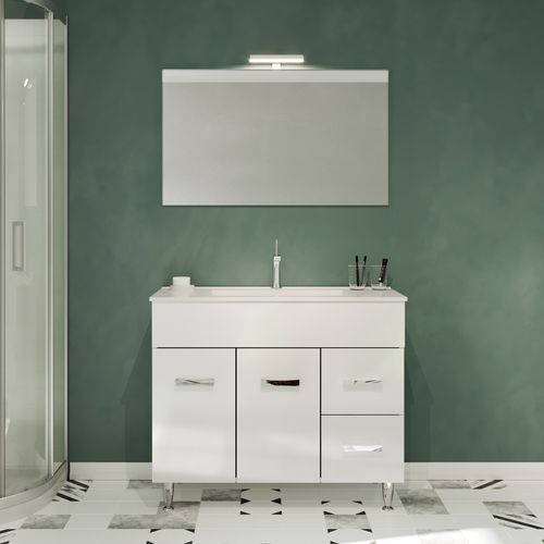 Meuble Vasque 80cm+miroir Blanc Sur Pied Salle De Bain - Madrid