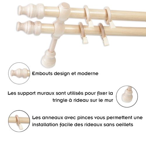 Cris Tringle En Bois Ø 28 Mm Pin Double 300 Cm