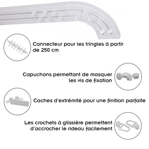 Simi Rail De Plafond Tringle En Pvc Pour Rideaux à Crochets Blanc Double Rail Courbé 300 Cm