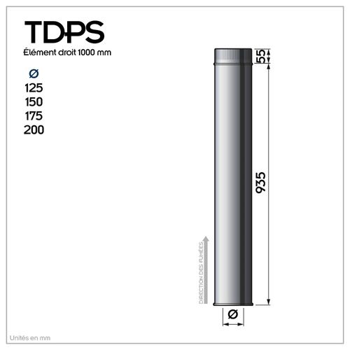 Tdps1000 Conduit Double Paroi Isolé Pour Poêle à Bois Longueur 100 Cm       D.125 - à L'unité