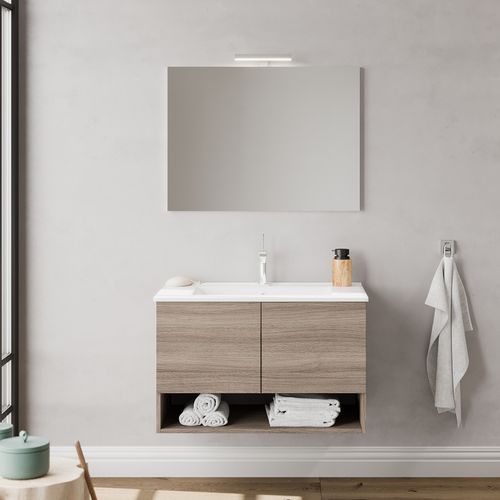 Meuble Vasque 80cm+miroir Chêne Fumé - Oslo
