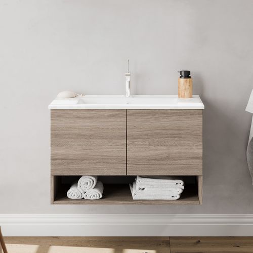 Meuble Vasque 80cm+miroir Chêne Fumé - Oslo