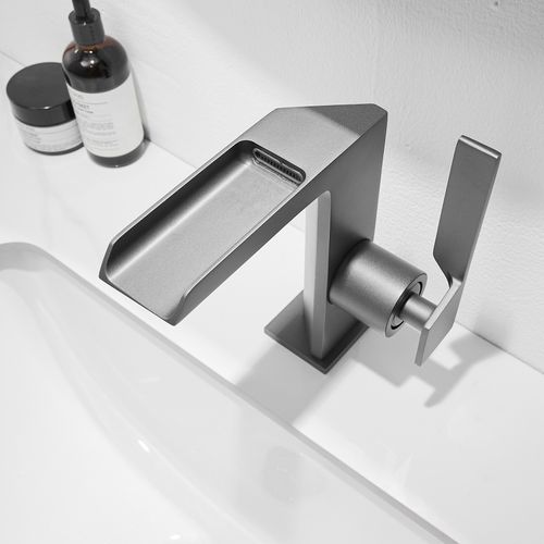 Robinet Mitigeur Bec Cascade Ouvert Cezio Chrome Gris Mat