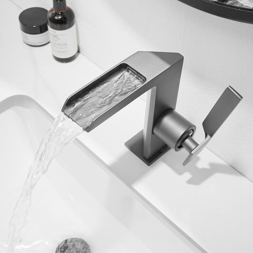 Robinet Mitigeur Bec Cascade Ouvert Cezio Chrome Gris Mat