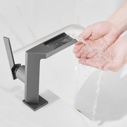 Robinet Mitigeur Bec Cascade Ouvert Cezio Chrome Gris Mat