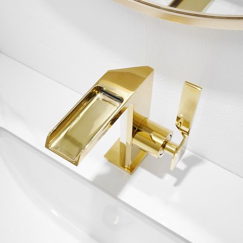 Robinet Mitigeur Bec Cascade Ouvert Cezio Chrome Or Brillant