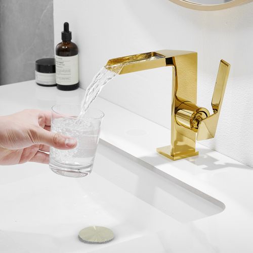 Robinet Mitigeur Bec Cascade Ouvert Cezio Chrome Or Brillant