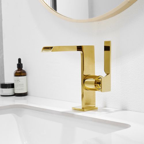 Robinet Mitigeur Bec Cascade Ouvert Cezio Chrome Or Brillant