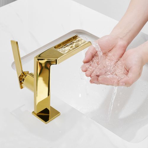 Robinet Mitigeur Bec Cascade Ouvert Cezio Chrome Or Brillant