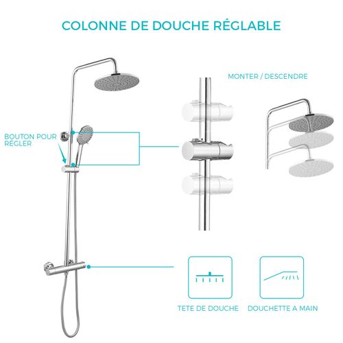 Colonne De Douche Thermostatique Hauteur Réglable - Ocea Chrome Brillant