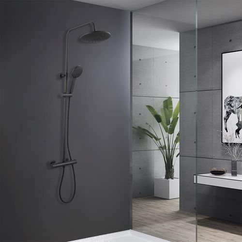 Colonne De Douche Thermostatique Hauteur Réglable - Ocea Chrome Noir Mat