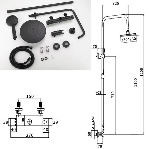 Colonne De Douche Thermostatique Hauteur Réglable - Ocea Chrome Noir Mat