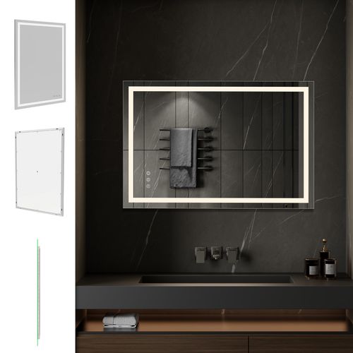 Miroir Lumineux LED Cimeo 80 X 120 Cm Antibuée + Intensité Et Couleur Réglables Salle De Bain