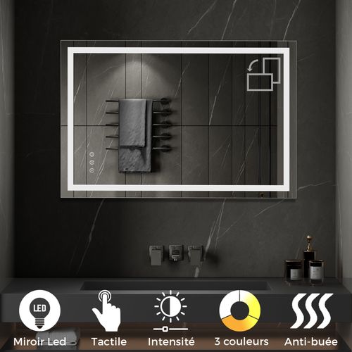 Miroir Lumineux LED Cimeo 80 X 120 Cm Antibuée + Intensité Et Couleur Réglables Salle De Bain