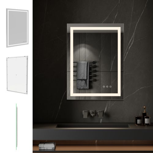 Miroir Lumineux LED Cimeo 70 X 90 Cm Antibuée + Intensité Et Couleur Réglables Salle De Bain