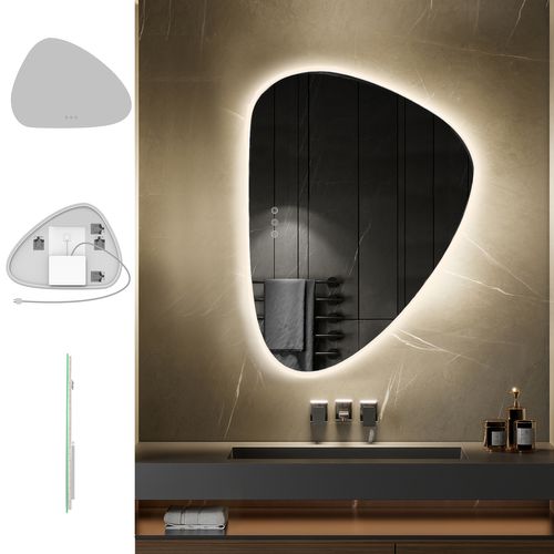Miroir Galet Lumineux LED Galeo 60 X 80 Cm Antibuée, Intensité Et Couleurs Réglables Salle De Bain