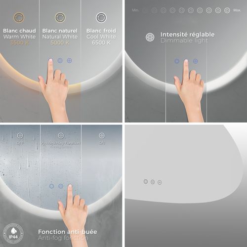 Miroir Galet Lumineux LED Galeo 60 X 80 Cm Antibuée, Intensité Et Couleurs Réglables Salle De Bain