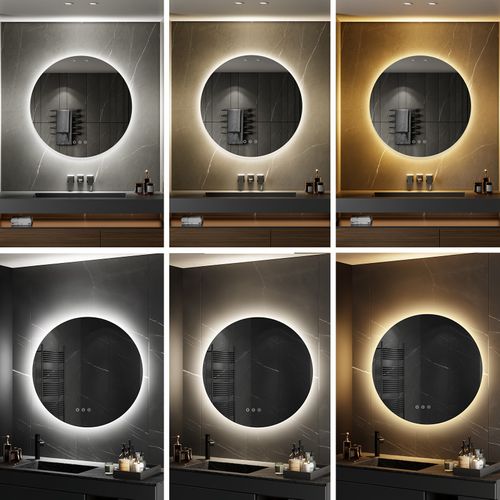 Miroir LED Lumineux Rond Vekio D.60cm Tactile Antibuée, Intensité Et Couleur Réglables Salle De Bain