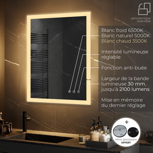 Miroir Lumineux LED Temeo 90 X 100 Cm (2100 Lms) Antibuée + Intensité Et Couleur Réglables