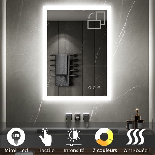 Miroir Lumineux LED Temeo 60 X 80 Cm (2100 Lms) Antibuée + Intensité et Couleur Réglables