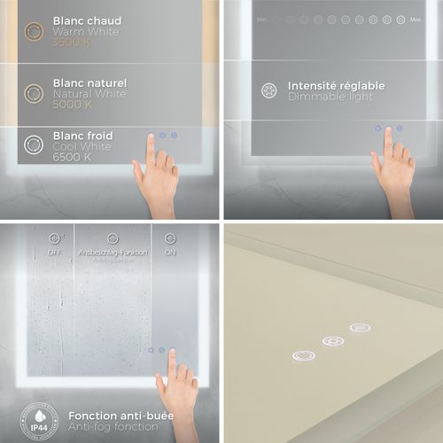 Miroir Lumineux LED Temeo 50 X 70 Cm (2100 Lms) Antibuée + Intensité Et Couleur Réglables