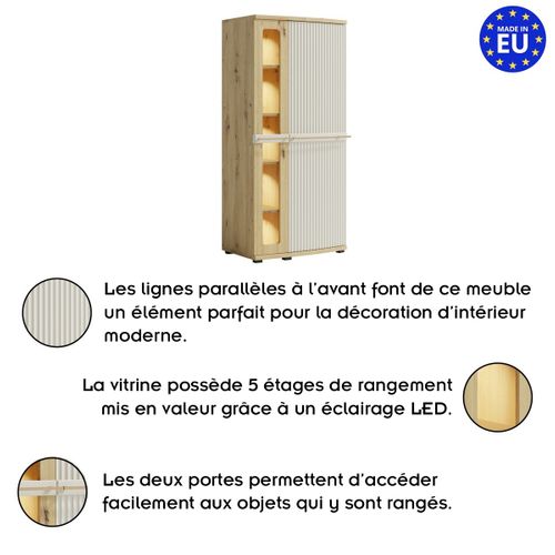 Armoire Vitrée 4 Étages Bois    Blanc Cassé