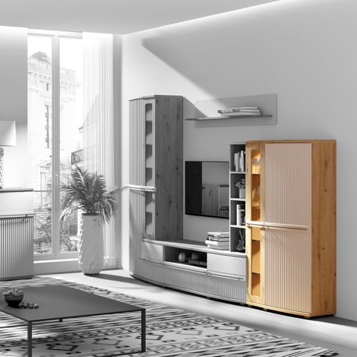 Armoire Vitrée 4 Étages Bois    Blanc Cassé