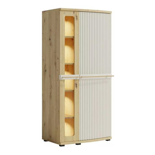 Armoire Vitrée 4 Étages Bois    Blanc Cassé