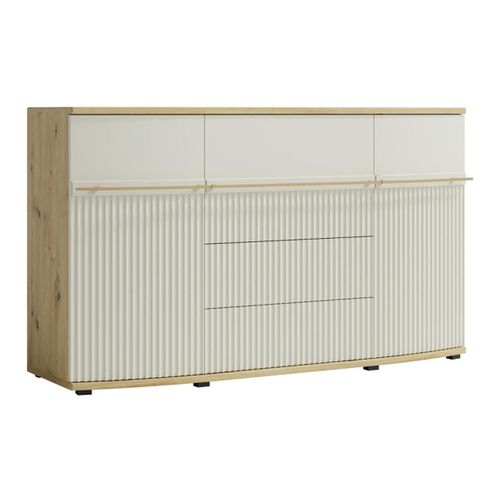 Candy Buffet 2 Portes 4 Tiroirs 175x101 Cm Courbé à Relief En Bois Design Moderne Épuré Blanc Cassé