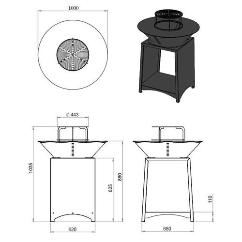 Brasero Haut Acier Corten Plaque Et Grille Amovible Inox Barbecue Plancha Extérieur Ø 75 Cm