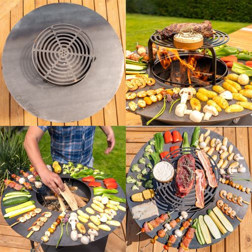 Brasero Haut Acier Corten Plaque Et Grille Amovible Inox Barbecue Plancha Extérieur Ø 75 Cm