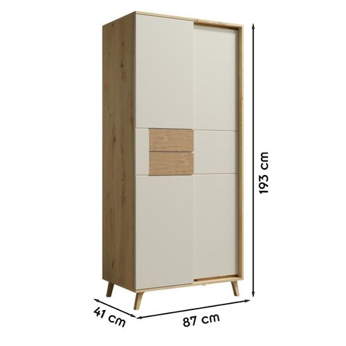 Bruno Armoire Penderie 2 Portes 87x193 Cm En Bois Clair Design Intemporel    Blanc