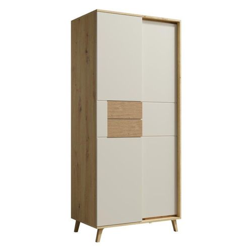 Bruno Armoire Penderie 2 Portes 87x193 Cm En Bois Clair Design Intemporel    Blanc