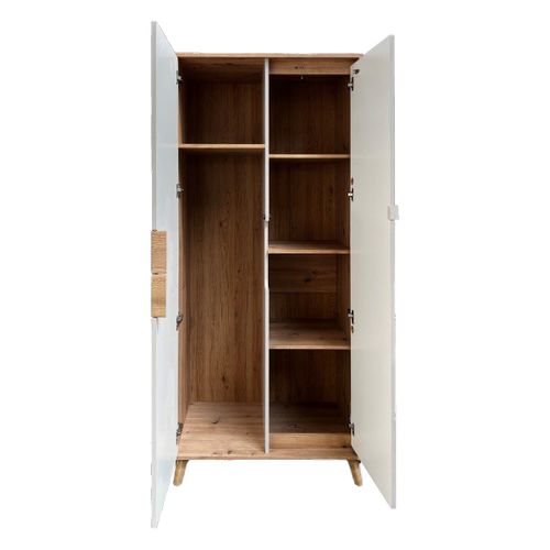Bruno Armoire Penderie 2 Portes 87x193 Cm En Bois Clair Design Intemporel    Blanc