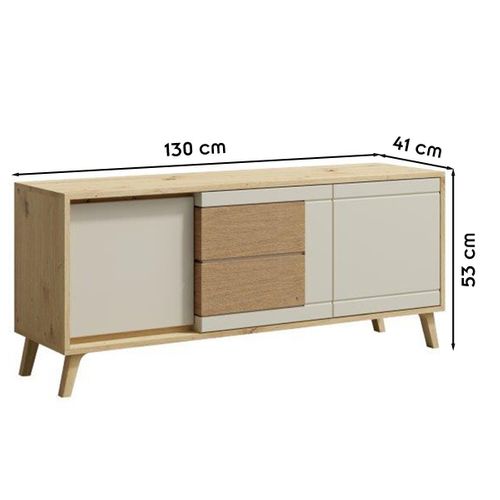 Bruno Meuble TV 2 Portes 1 Tiroir 130x53 Cm En Bois Clair Design Intemporel    Blanc