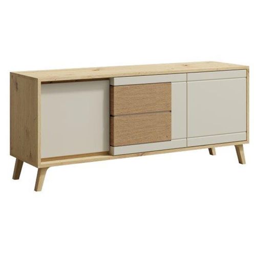 Bruno Meuble TV 2 Portes 1 Tiroir 130x53 Cm En Bois Clair Design Intemporel    Blanc