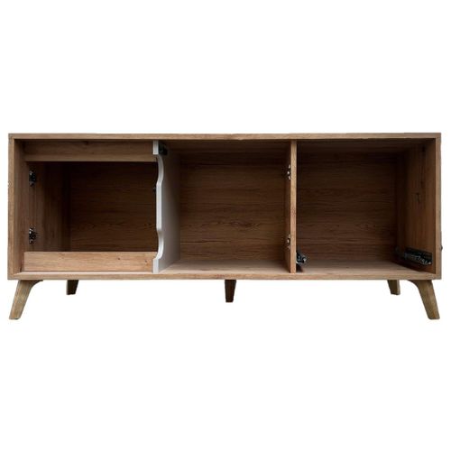 Bruno Meuble TV 2 Portes 1 Tiroir 130x53 Cm En Bois Clair Design Intemporel    Blanc