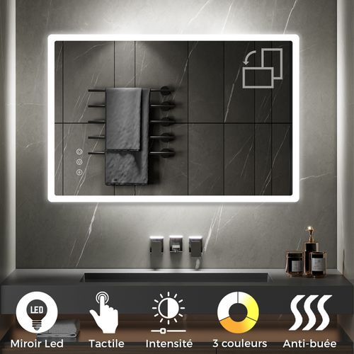 Miroir Lumineux LED Boleo 80 X 120 Cm Antibuée + Intensité Et Couleur Réglables Salle De Bain
