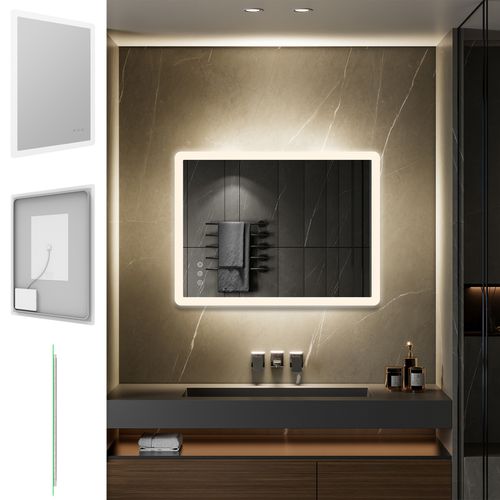 Miroir Lumineux LED Boleo 70 X 100 Cm Antibuée + Intensité Et Couleur Réglables Salle De Bain