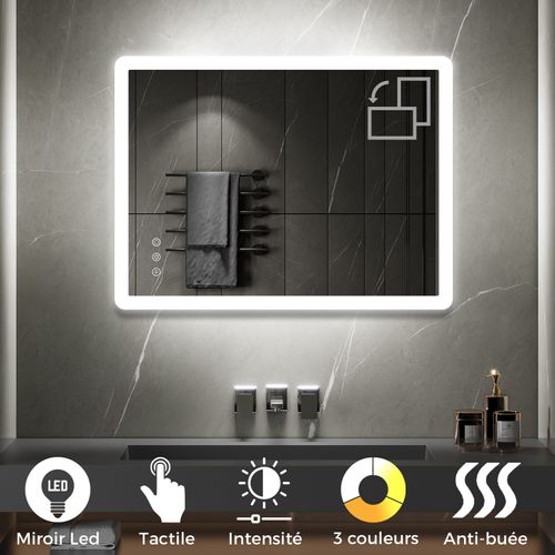 Miroir Lumineux LED Boleo 70 X 100 Cm Antibuée + Intensité Et Couleur Réglables Salle De Bain