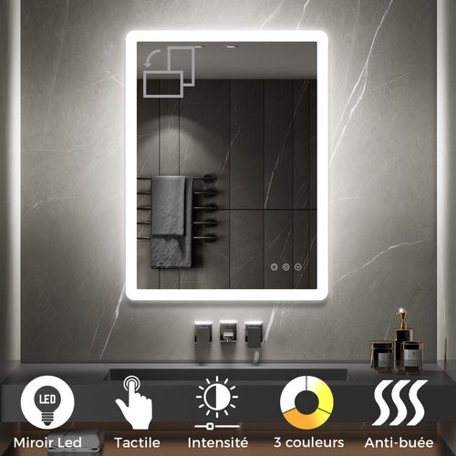 Miroir Lumineux LED Boleo 60 X 80 Cm Antibuée + Intensité Et Couleur Réglables Salle De Bain