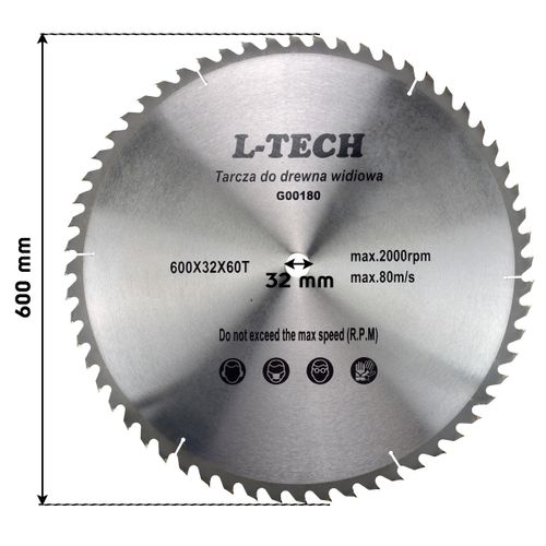 Lame De Scie Circulaire Tct Pour Bois       D.600x32 60 Dents