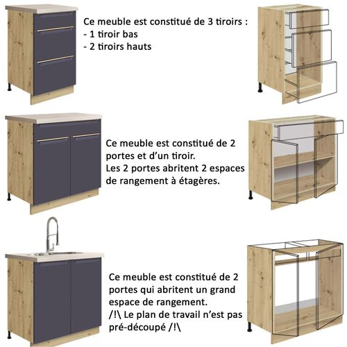 Glam Ensemble Meubles De Cuisine 7 Éléments 260 Cm Bois Bleu Mat Sans Plan De Travail