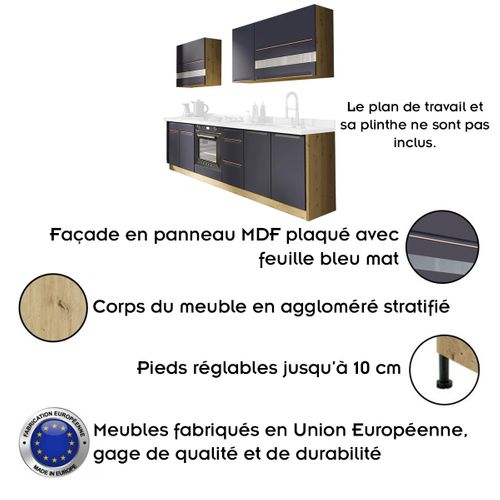 Glam Ensemble Meubles De Cuisine 7 Éléments 260 Cm Bois Bleu Mat Sans Plan De Travail