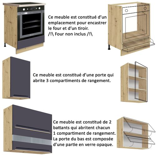 Glam Ensemble Meubles De Cuisine 7 Éléments 260 Cm Bois Bleu Mat Sans Plan De Travail