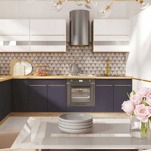 Glam Ensemble Meubles De Cuisine 7 Éléments 260 Cm Bois    Bleu Mat   Avec Plan De Travail