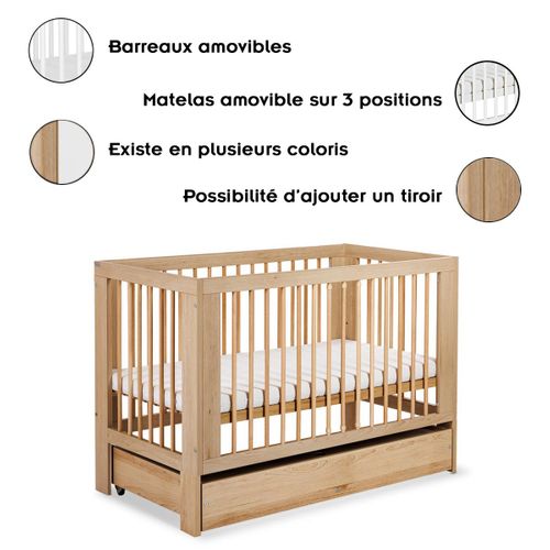 Olivia Lit Bébé à Barreaux 120x60    Bois   Avec Tiroir