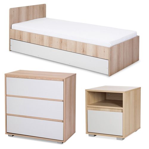 Dalia Chambre Enfant Adolescent Avec Lit, Chevet, Commode Hêtre