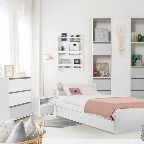 Dalia Chambre Enfant Adolescent Avec Lit, Chevet, Etagère Blanc